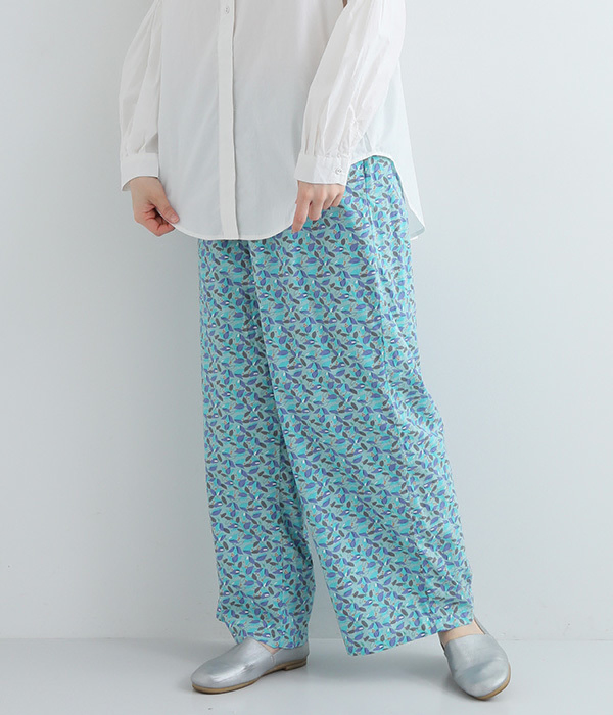 リーフプリント　イージーストレートパンツ(ブルー-ONESIZE)