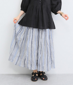 ワッシャーストライプ タックスカート(ネイビー-ONESIZE)