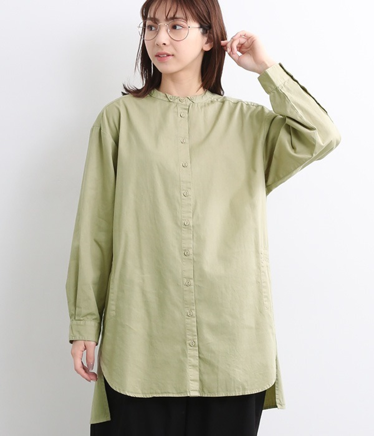 コットンツイル製品染め　ラウンドヘムチュニック(カーキ-ONESIZE)