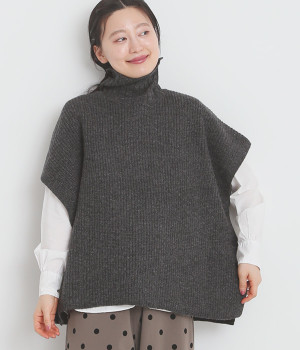 シェットランドニット　スクエアポンチョ(チャコール-ONESIZE)