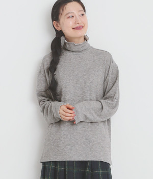 ダブルガーゼ　タートルネックプルオーバー(グレー-ONESIZE)