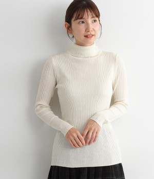 ベーシックニット　リブタートルニット(オフホワイト-ONESIZE)