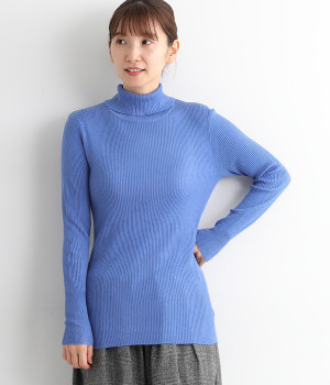 ベーシックニット　リブタートルニット(ブルー-ONESIZE)