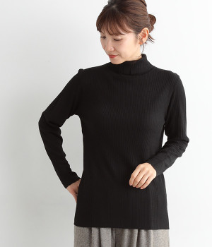 ベーシックニット　リブタートルニット(ブラック-ONESIZE)