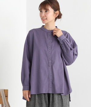 コットンツイル　バンドカラーシャツ(パープル-ONESIZE)