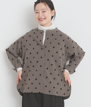 フロッキードットプリント　バックタックブラウス(グレー-ONESIZE)