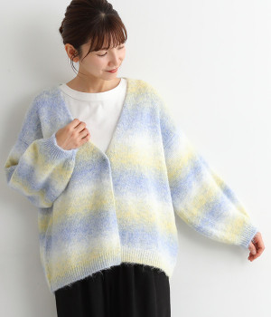 グラデーションニット　トッパーカーディガン(ブルー-ONESIZE)