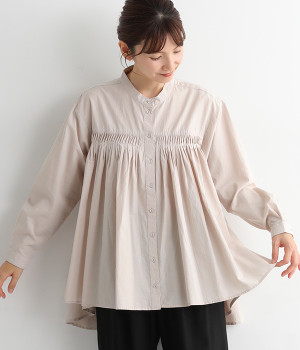 コットンタイプライター　ピンタックフレアーシャツ(グレー-ONESIZE)