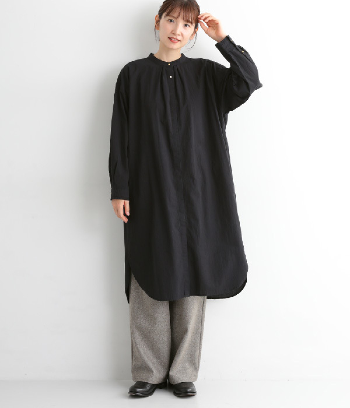 コットンタイプライター　サイドスリットワンピース(ブラック-ONESIZE)