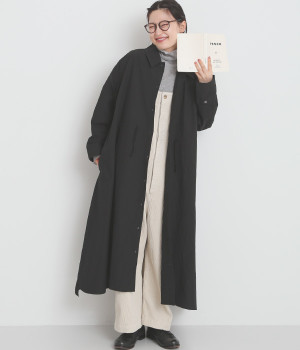 ウォッシャーコットン　ドロストリングワンピース(ブラック-ONESIZE)