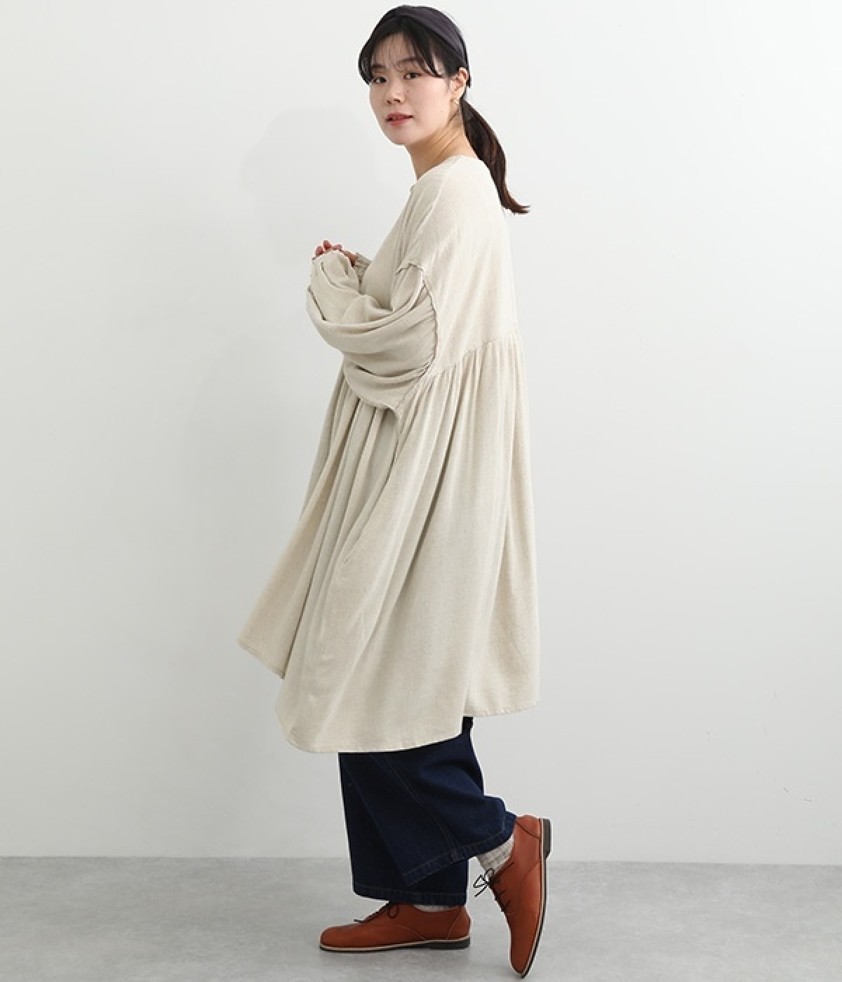 リネンレーヨンスラブ 切替えギャザーチュニック｜D*g*y（ディージー
