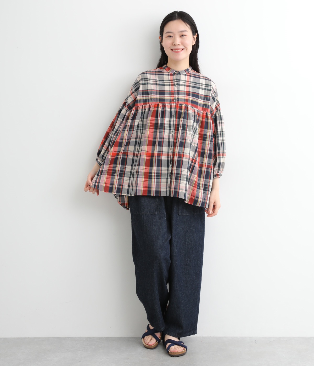 マダマダ　madder madder コットン　シェルターブラウス チェック DERA” CHECK SHELTER BLOUSE | madder madder