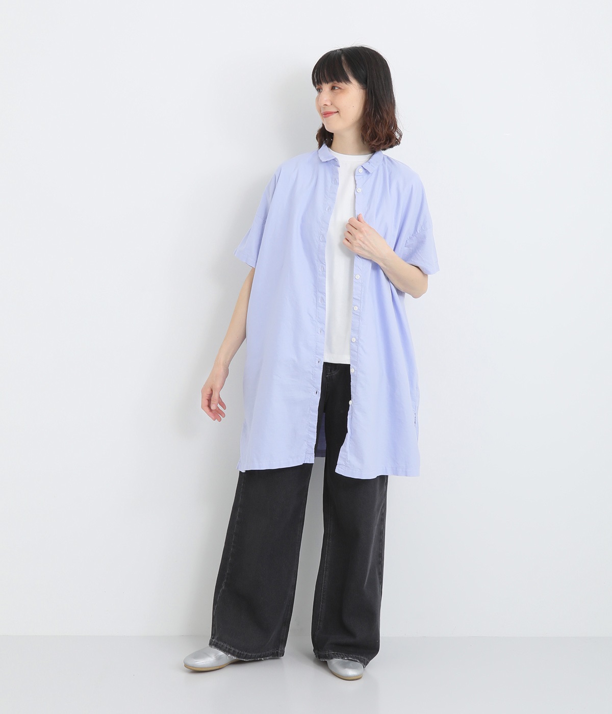 オックス日本製品染め5分袖チュニックブラウス｜SUN VALLEY