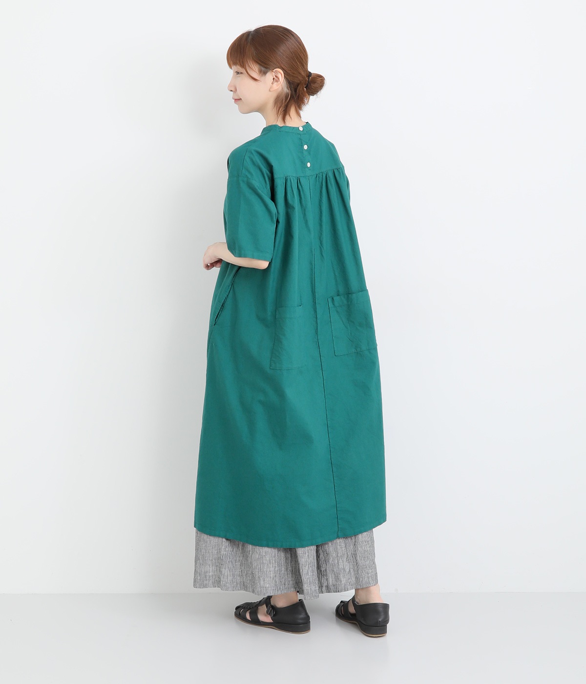 オックス日本製品染め5分袖バックポケットワンピース｜SUN VALLEY