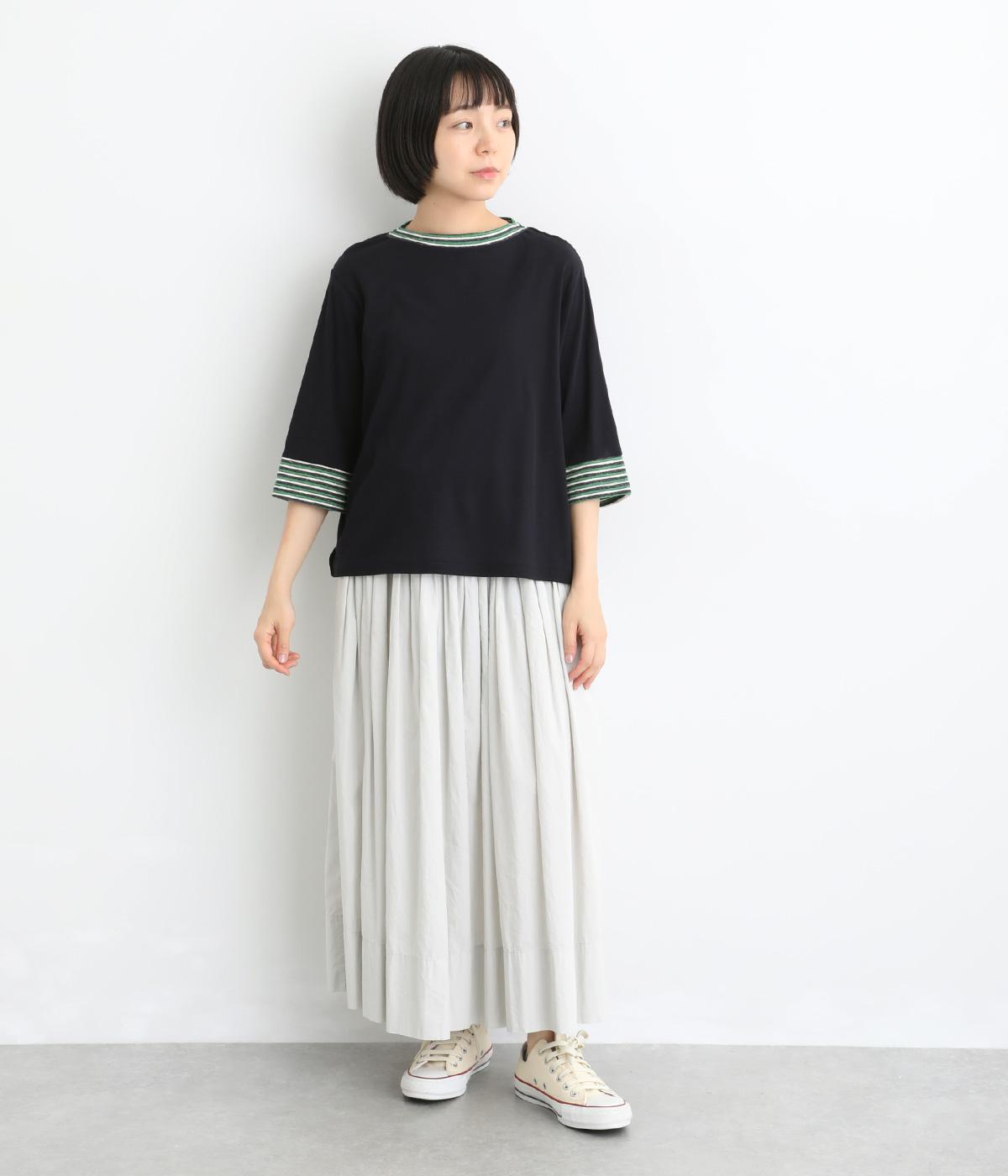 LaLa que sera】強撚フライス×マルチボーダー トリムTシャツ