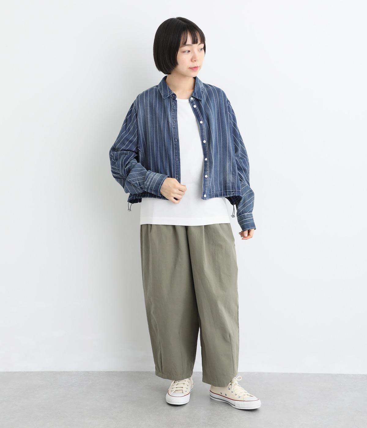 スウェット生地のストライプデニム風のジャケット BLONDIDEプリント ストライプデニム シャツジャケット｜GIPSYBLUE（ジプシーブルー）の