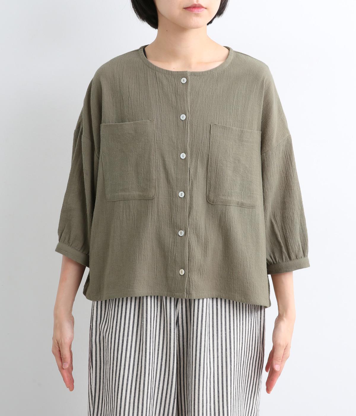 plantation プランツ 楊柳ブラウス　Vネックプルオーバーオーバーサイズ コットン楊柳ポケ付巾広ブラウス｜green.（グリーンドット）の商品詳細