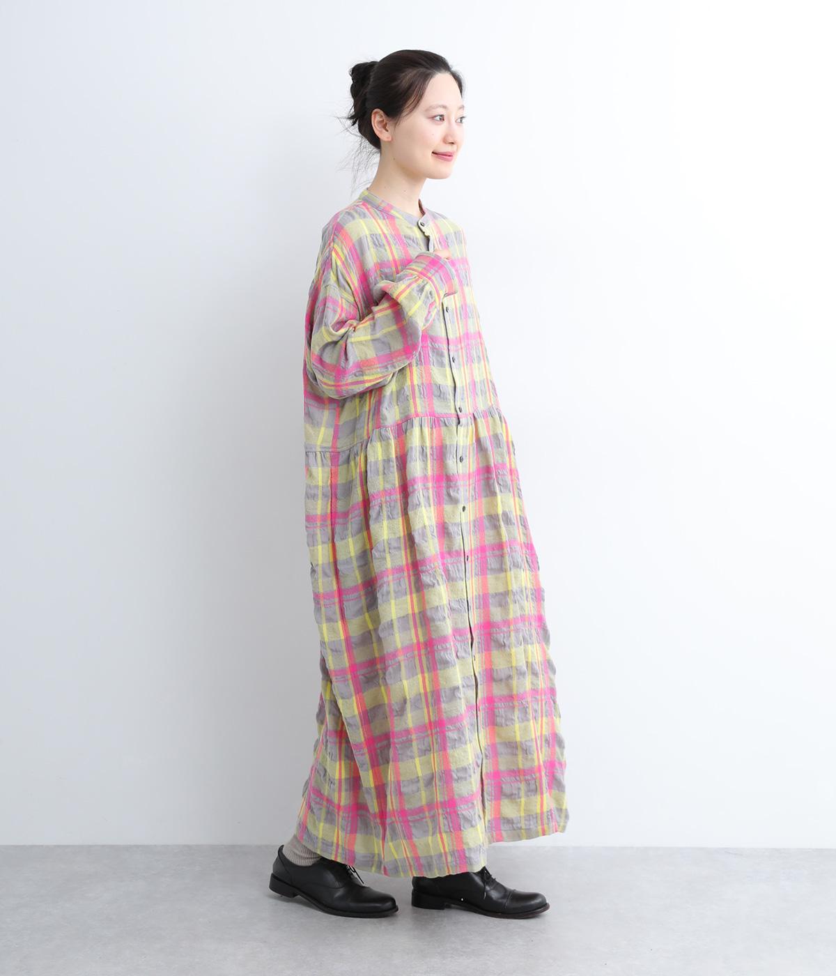 コットンウールタータンチェックシャツワンピース｜ICHI Antiquites