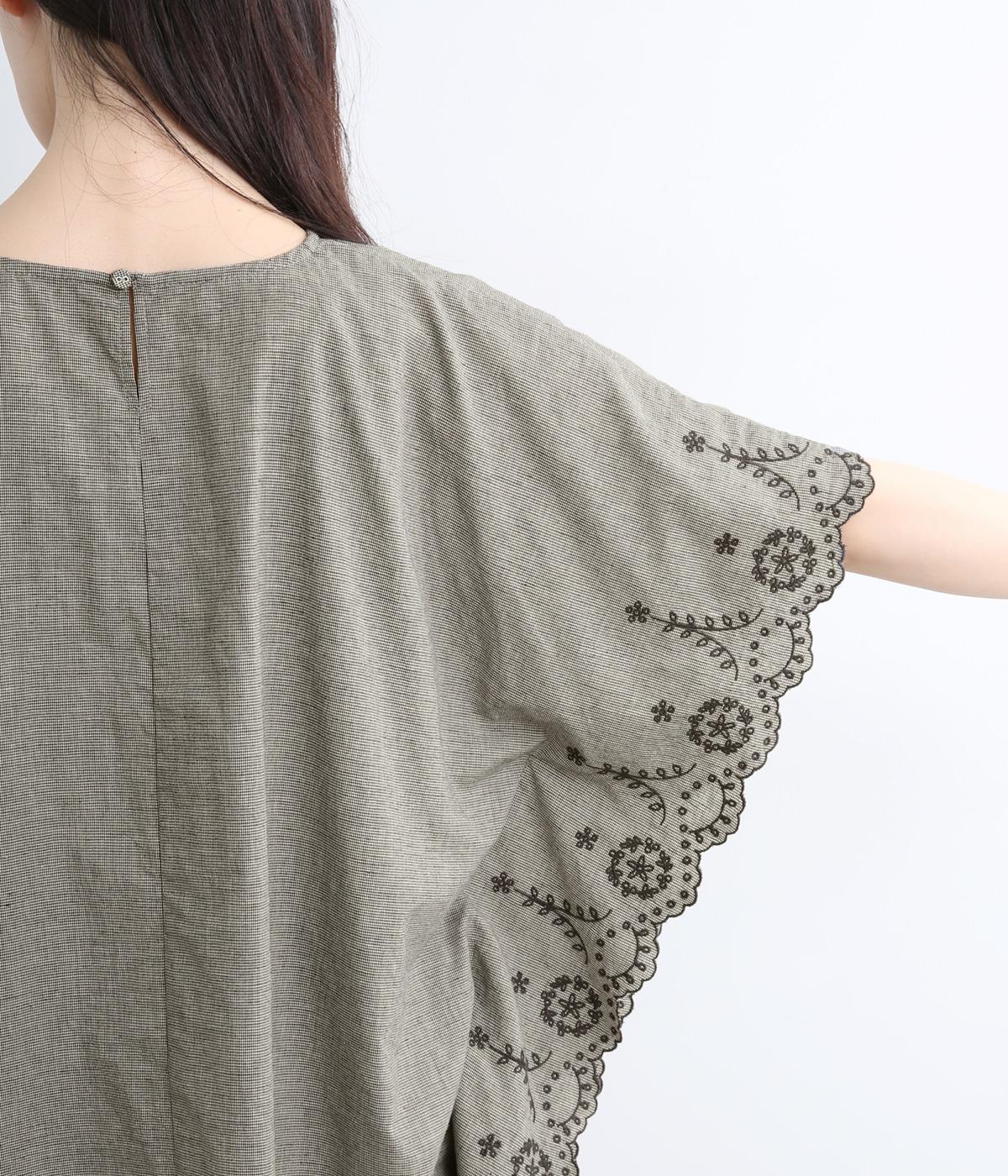 コットンリネンスカラップ刺繍ワイドブラウス｜blue willow（ブルー