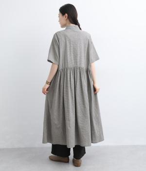 コットンリネンギンガム ウエスト切替ワンピース｜Vent d'ouest
