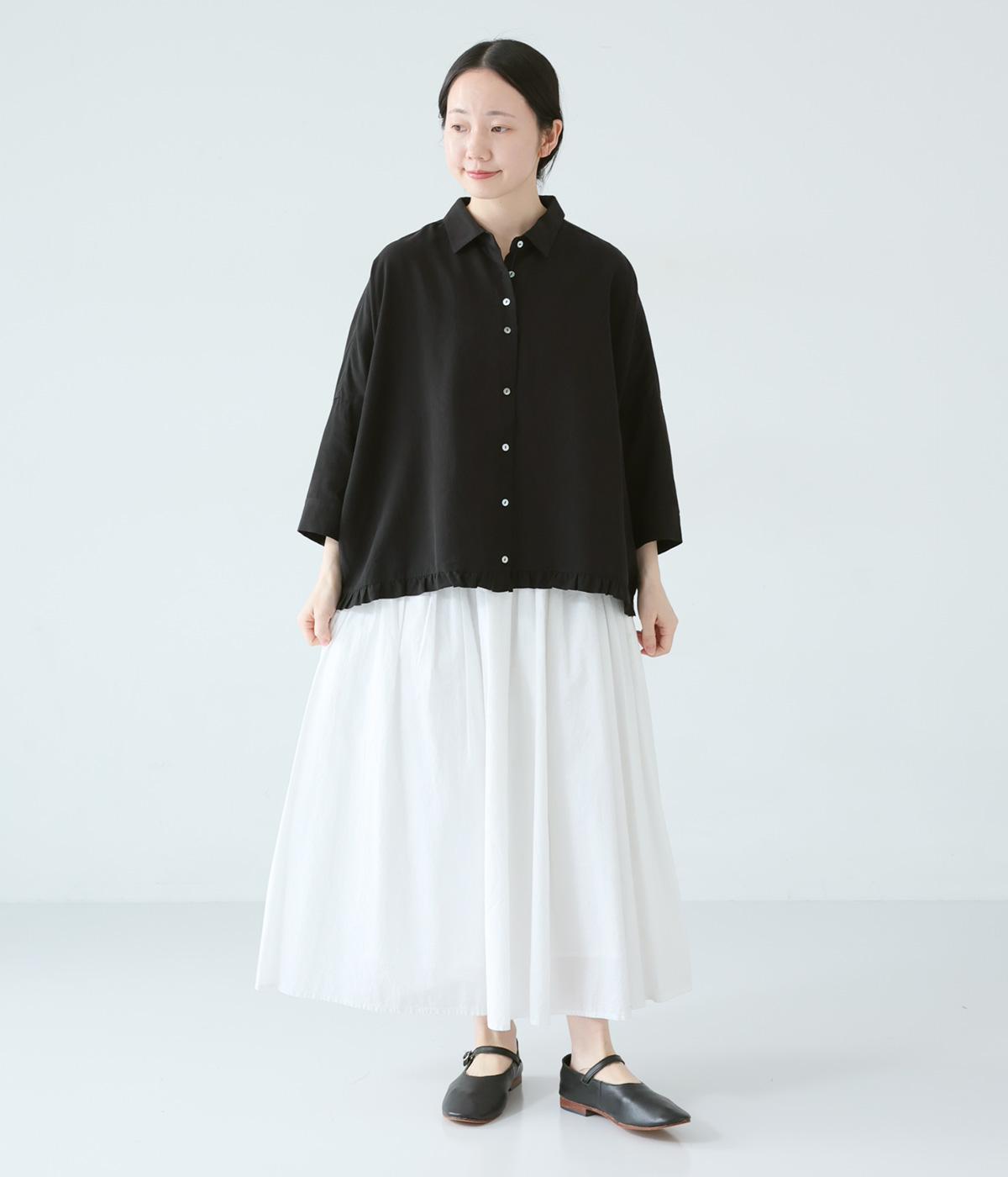 リネンレーヨン6分袖裾フリルクロップドシャツ｜nop de nod 
