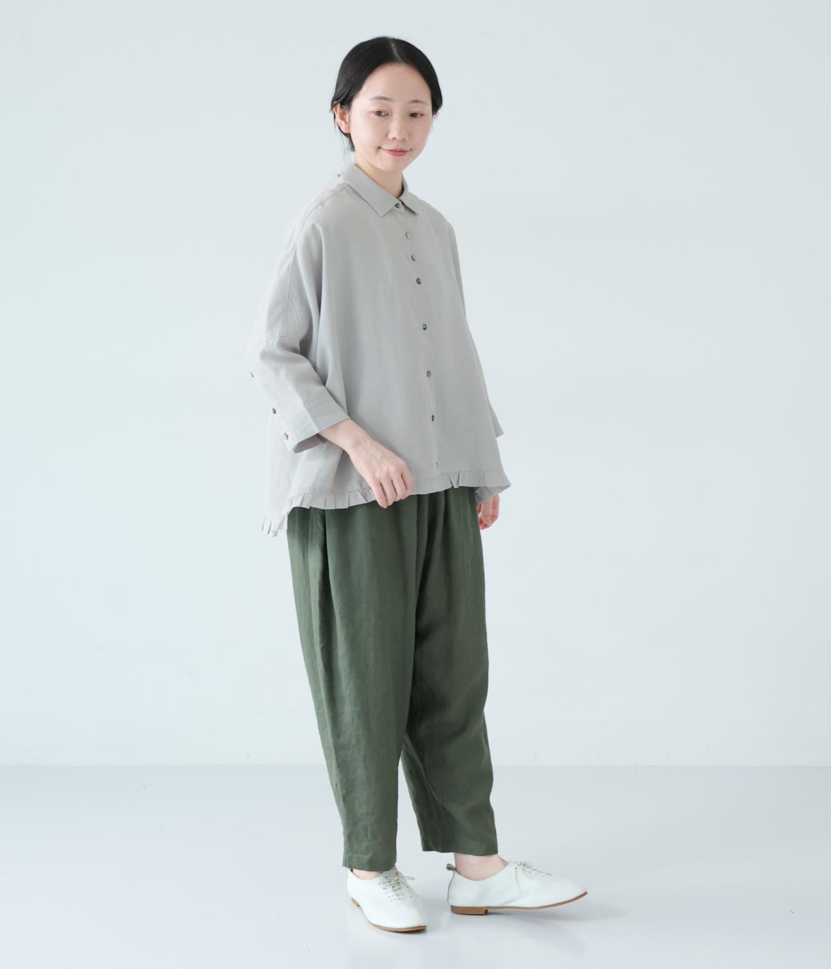 リネンレーヨン6分袖裾フリルクロップドシャツ｜nop de nod 
