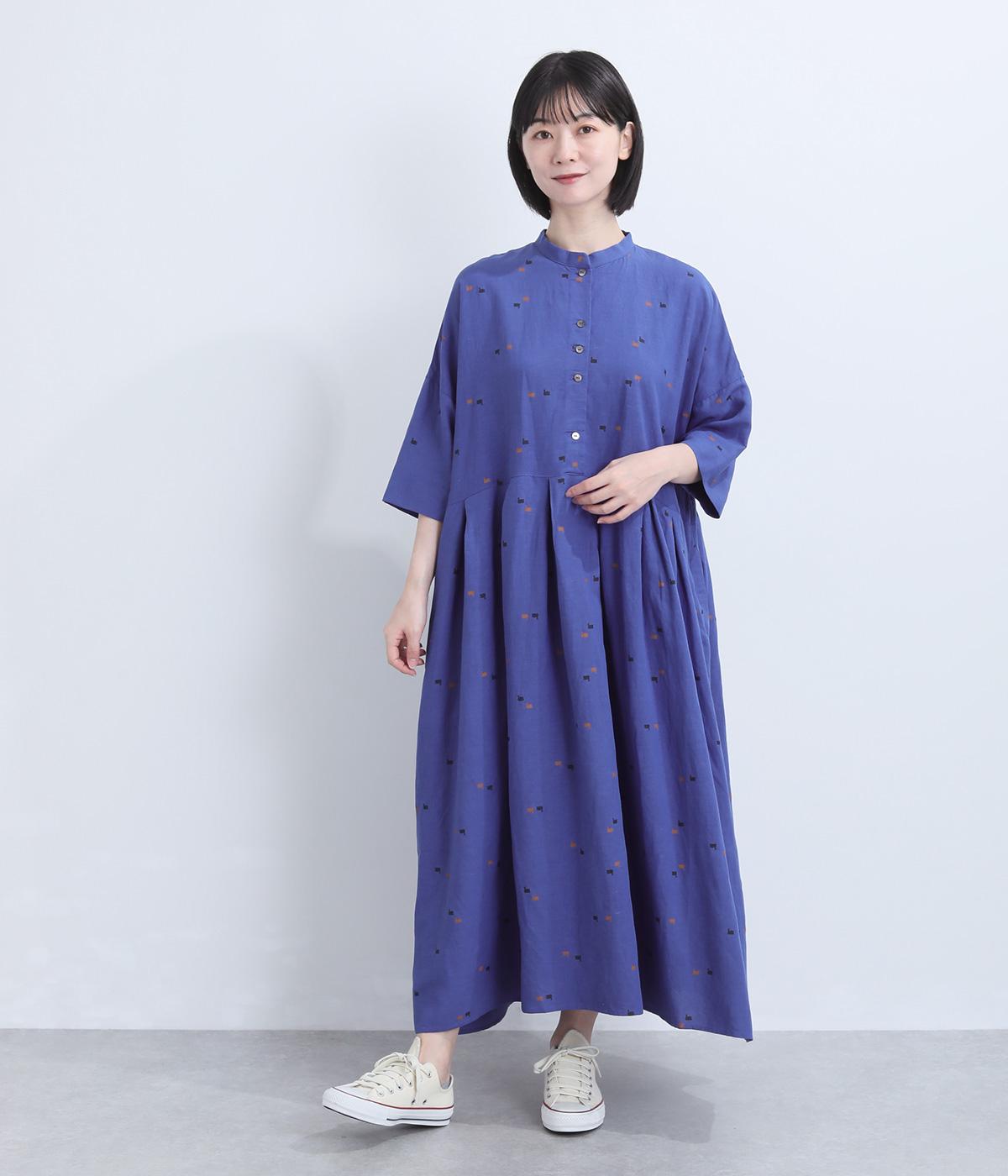 リネンレーヨンスワンプリント切り替えワンピース｜nop de nod