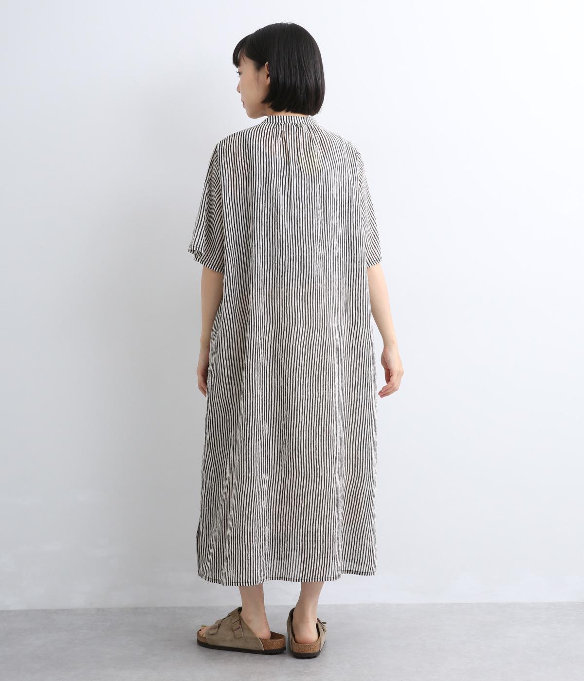 ストライププリントコットンガーゼ前開ワンピース｜artipur（アルティ