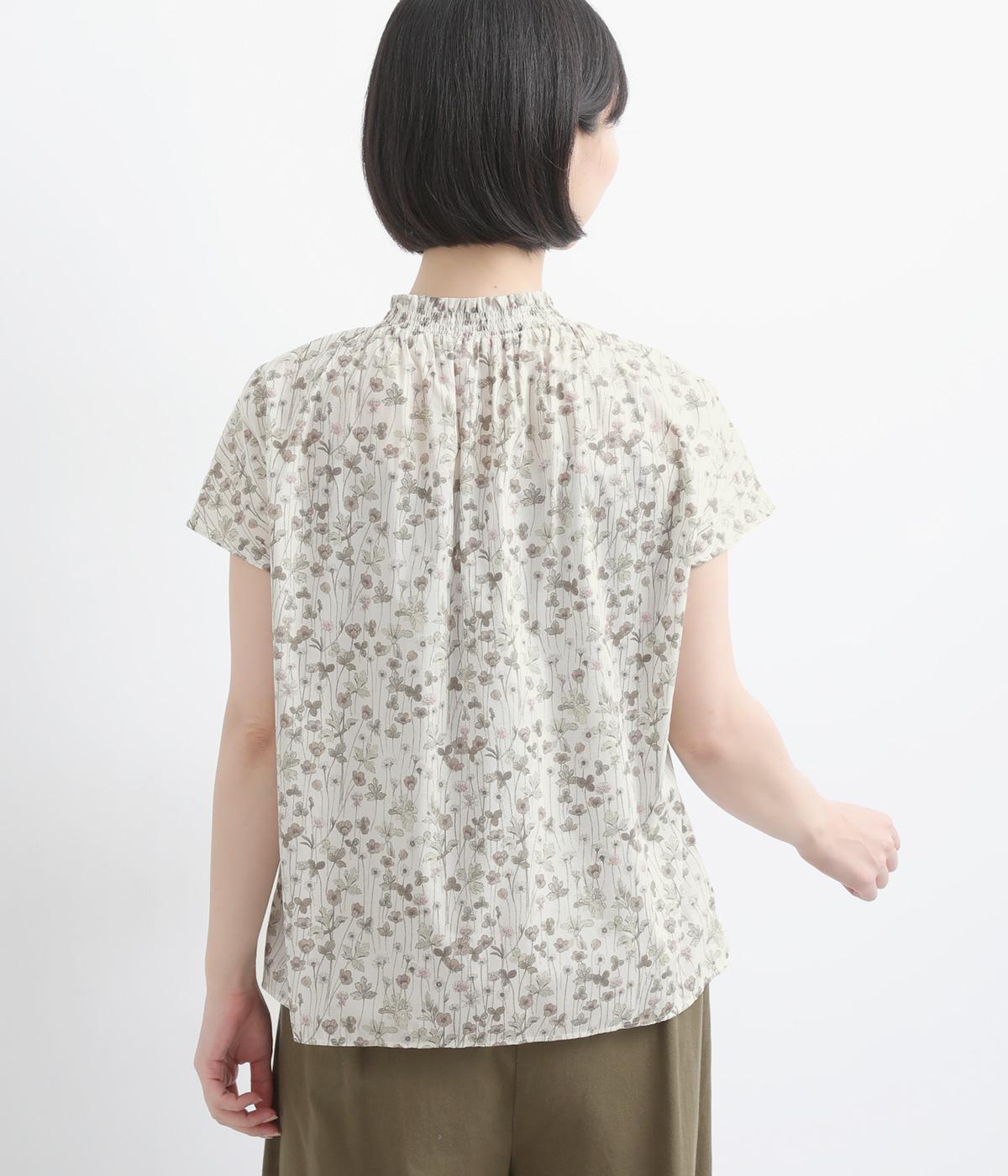 LIBERTY前開きシャーリングフレンチスリーブブラウス｜Parkes