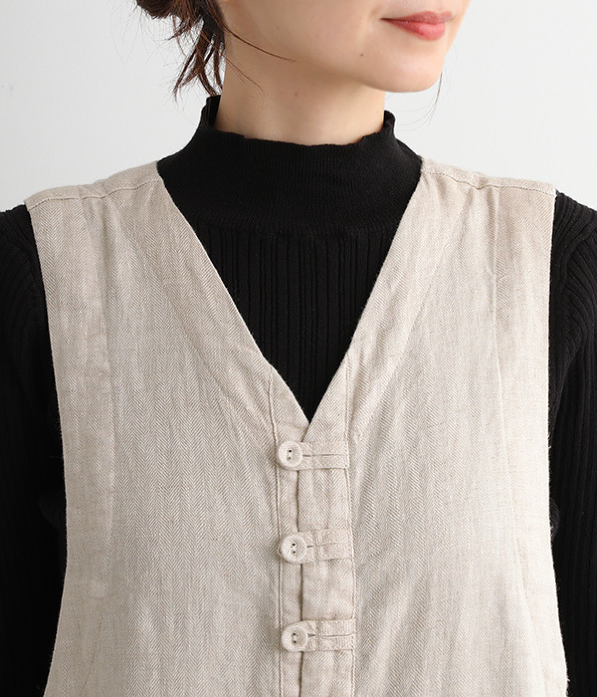 リネンヘリンボーン Vネックサロペット｜YURK geniet van（ユルクフ