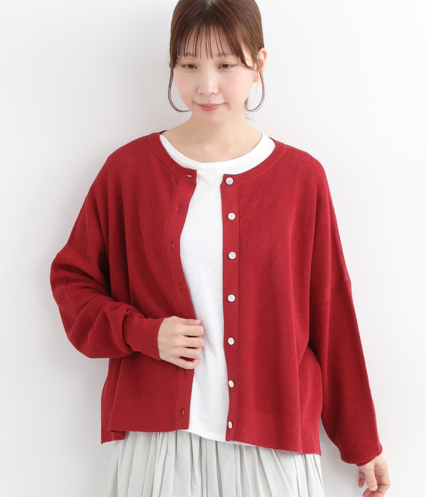 コットンリネンワッフル編み2wayカーディガン(B・レッド)
