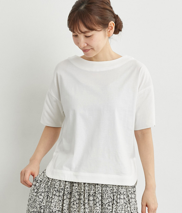 天竺ボーダードロップショルダーTシャツ(A・オフシロ)
