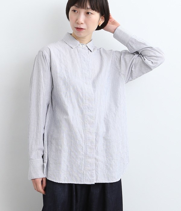 コットンシャーリングレギュラーシャツ(A・ホワイト×ネイビーストライプ)