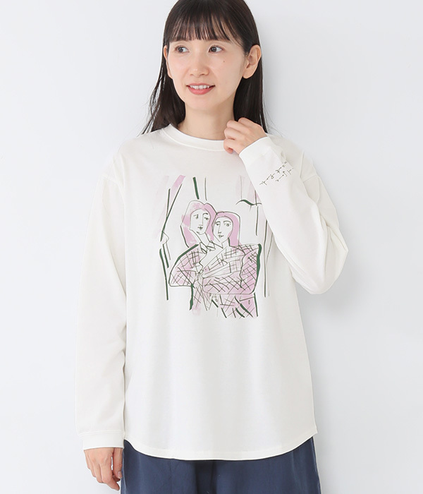 hesoさんイラストロングTシャツ(B・ホワイト×双子)