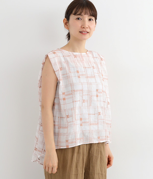 コットンボイル刺繍ノースリーブブラウス(A・オフ系)