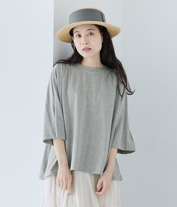 ギャザー5分袖Tシャツ(A・杢グレー)