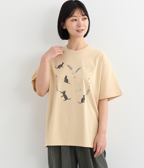 ドット風CATプリントTシャツ(A・ナチュラルイエロー)