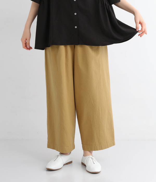 コットンツイル タックワイドパンツ(A・ベージュ)