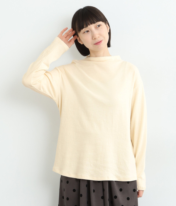 コットン接結天竺 ボトルネック長袖Tシャツ(B・キナリ)