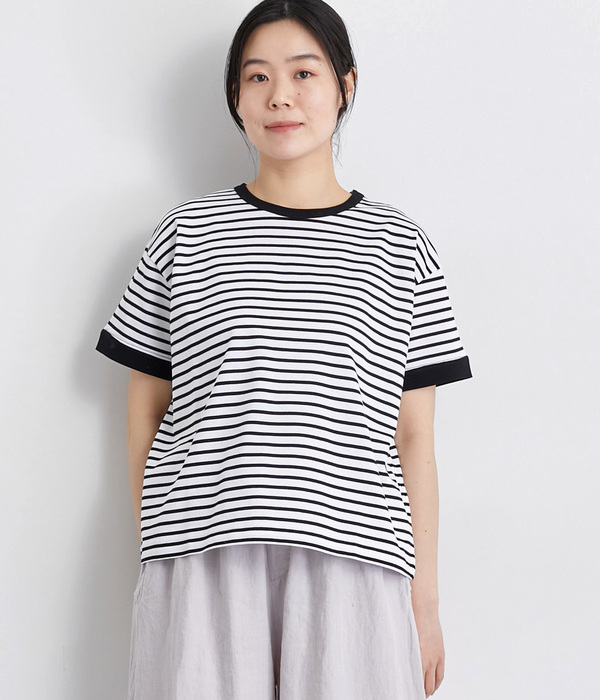 バスク天竺クルーネック半袖Tシャツ(C・ホワイト×ブラック)