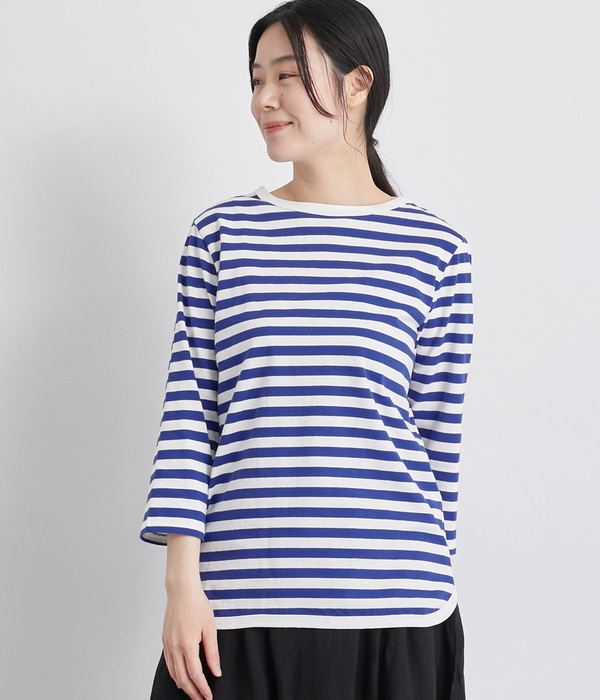 天竺七分袖Tシャツ(C・ホワイト×ブルー)