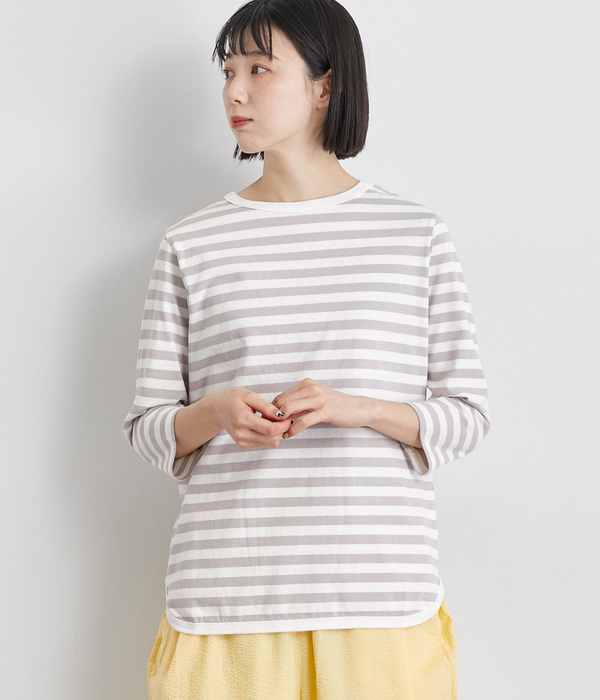 天竺七分袖Tシャツ(D・ホワイト×グレー)