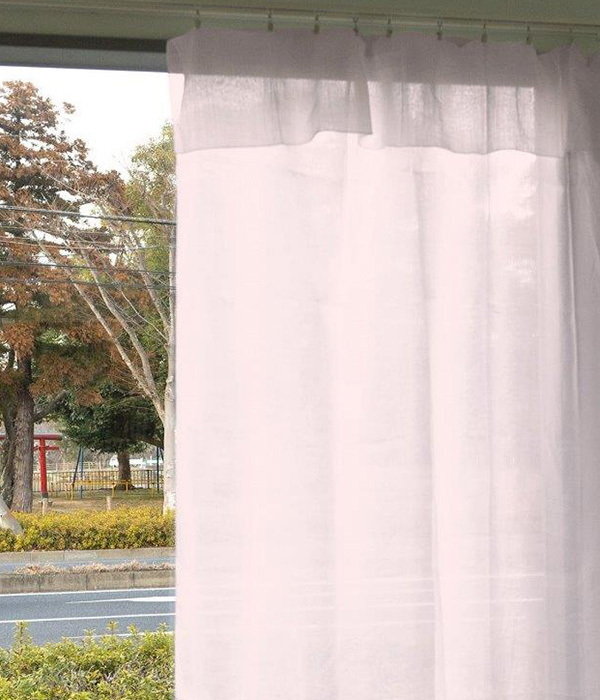 軽くて薄い透明感のあるリネンのクリップ留めカーテン(W130 ×H230)(D・グレイッシュピンク)