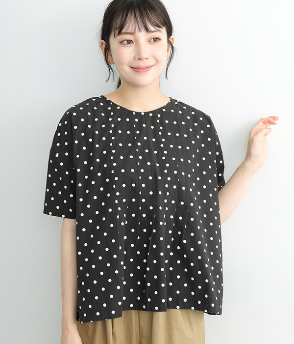 フロントタックワイドシャツ(A・水玉ブラック)