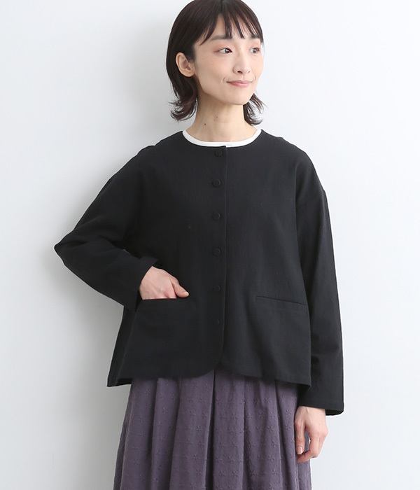 コットンシャンブレー　ジャケット(C・ブラック)