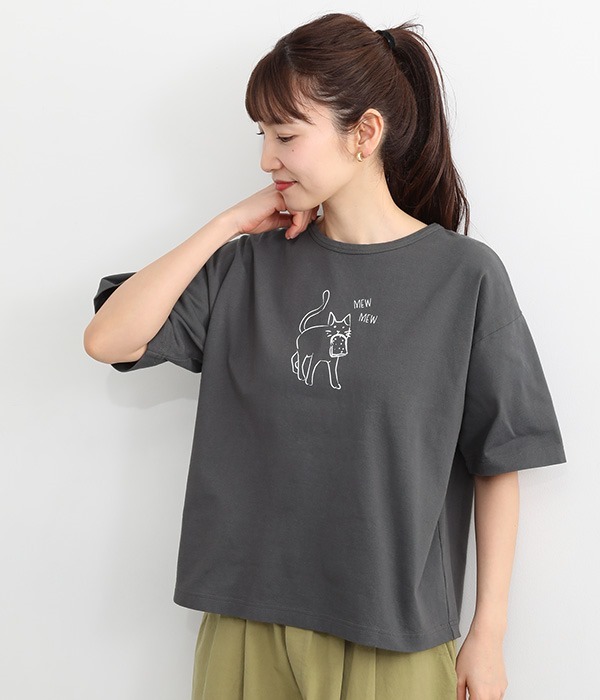 プリント　Tシャツ　”MEW　MEW”(B・チャコール)