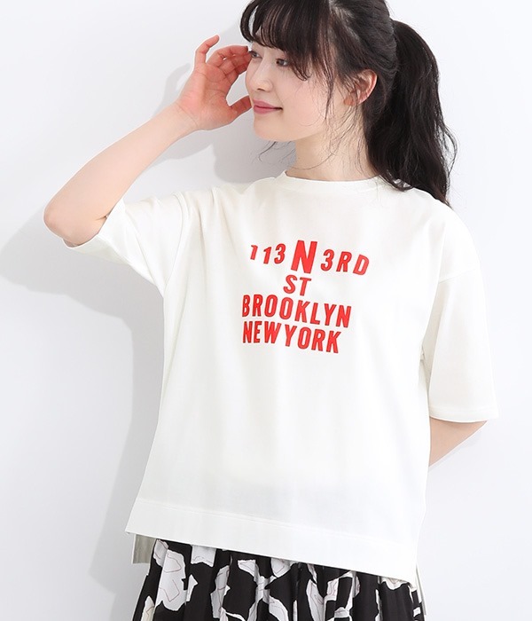 コーマ天竺ソフト仕上げ プリントTシャツ(113N3RD)(B・オフホワイト×レッド)