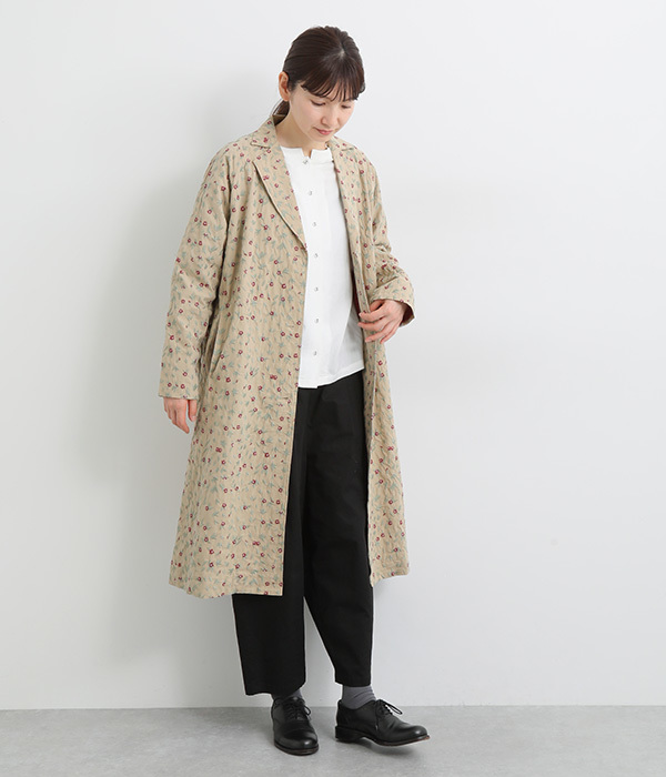 コットンミニフラワー総柄刺繍トレンチコート(A・ベージュ)