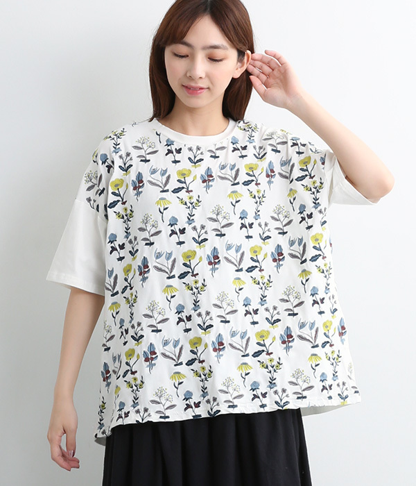 花刺繍ヨークTシャツ(A・ホワイト)
