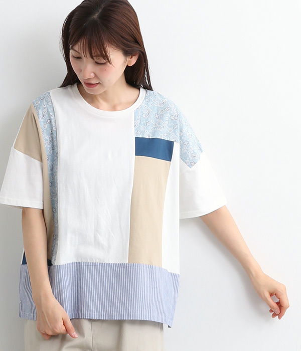 リメイク風切替Tシャツ(A・ホワイト)